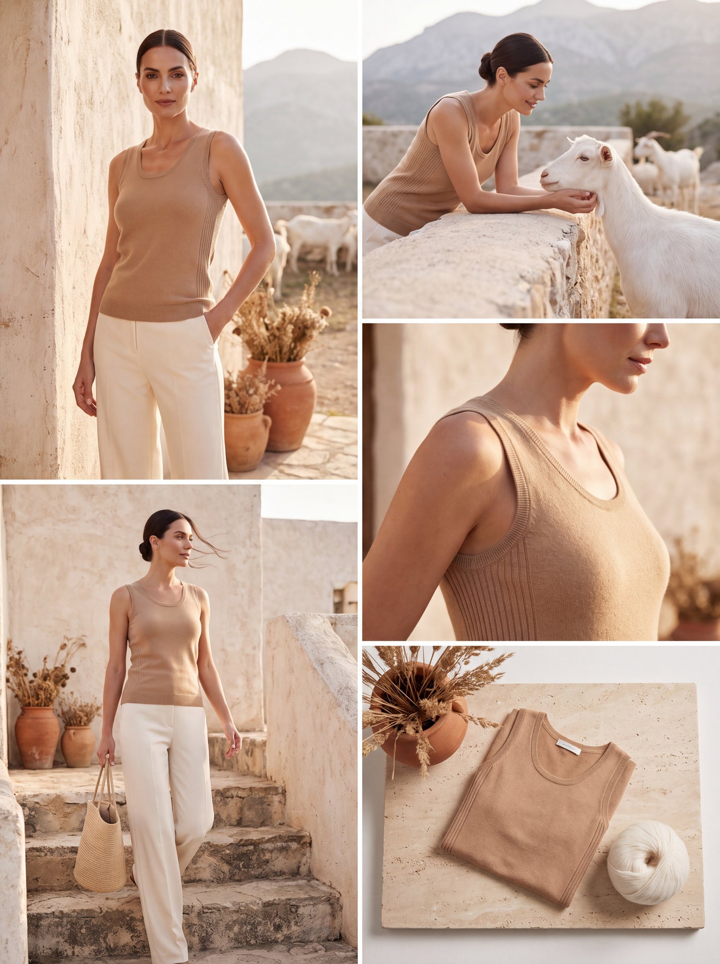Alashan Undyed Cashmere Scoop Neck Tank Top - Side Ribbed Sleeveless Knit