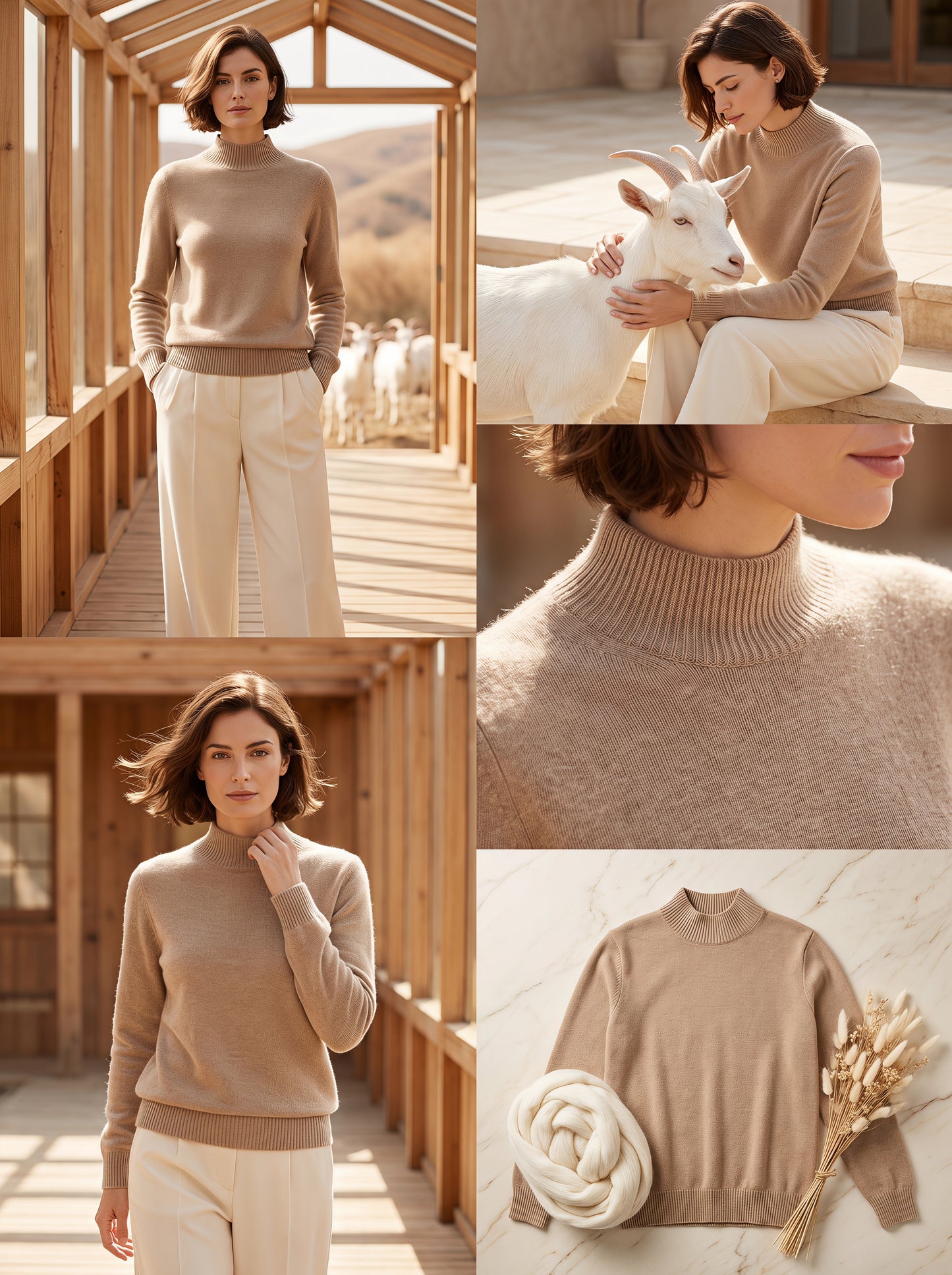 Alashan Undyed Cashmere Mock Neck Sweater - Classic Fitted Ribbed Mock Knit Top