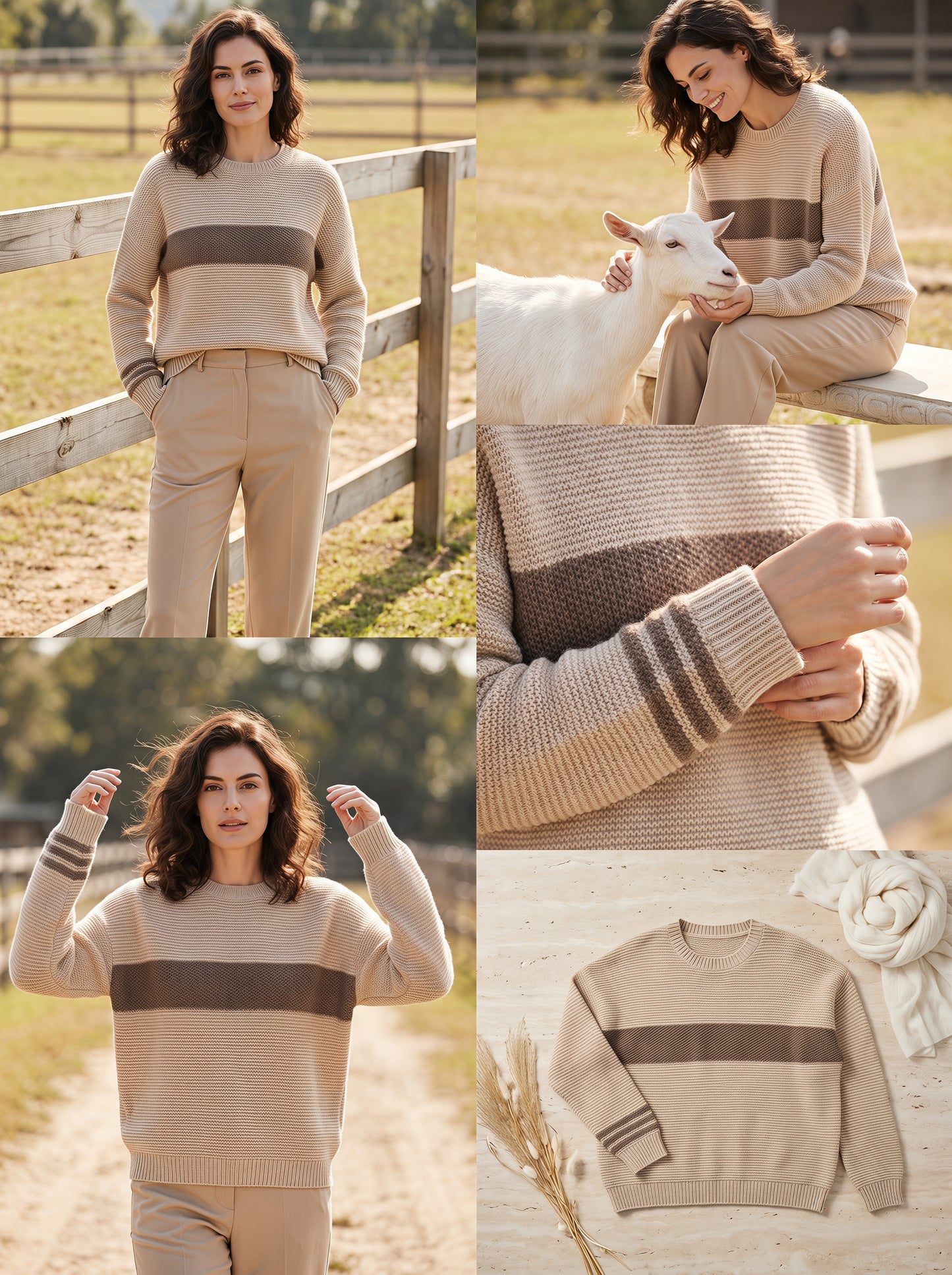 Alashan Undyed Cashmere Block-Striped Crewneck Sweater - Eco-Friendly Relaxed Fit Knit Top