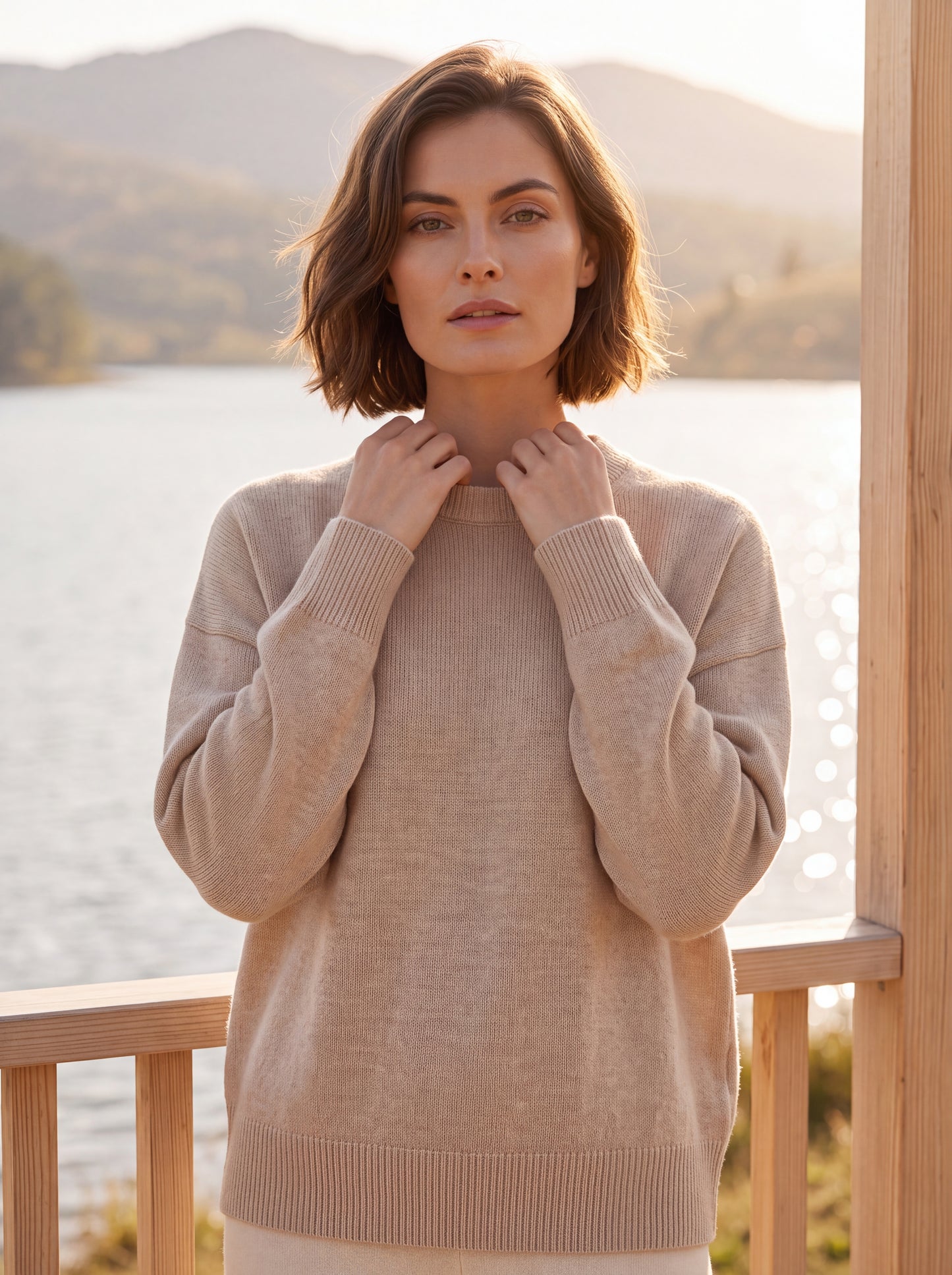 Alashan Undyed Cashmere Relaxed Crewneck Sweater - Dropped Shoulder Knit Top