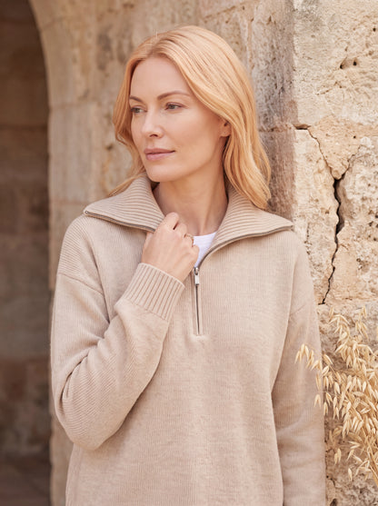 Alashan Undyed Cashmere Quarter-Zip Sweater - Casual Relaxed Collar Knit Top