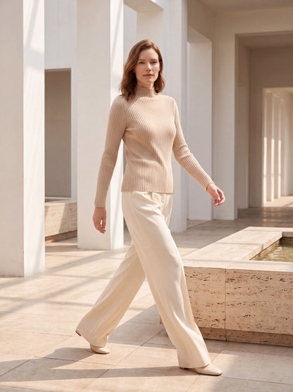 Alashan Undyed Cashmere Ribbed Mock Neck Sweater - Slim Fit Layering Knit Top