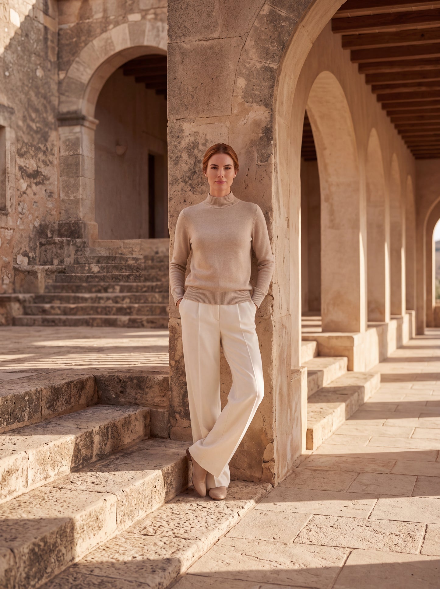 Alashan Undyed Cashmere Mock Neck Sweater - Classic Fitted Ribbed Mock Knit Top