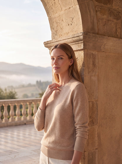 Alashan Undyed Cashmere Classic Crewneck Sweater - Essential Pure Knit Top