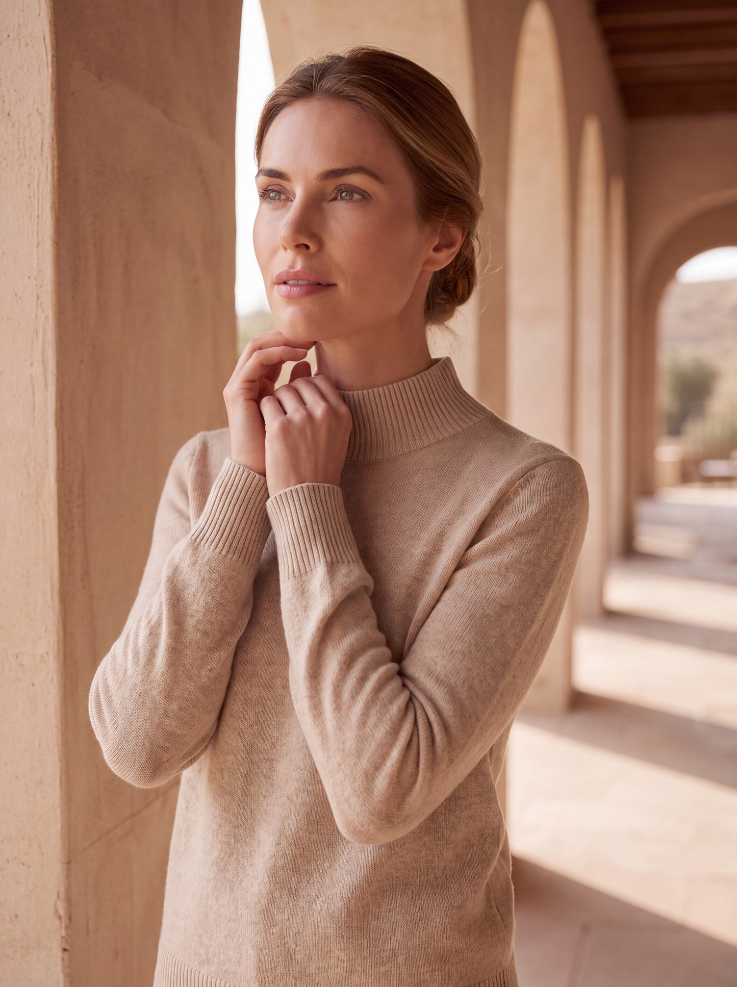 Alashan Undyed Cashmere Mock Neck Sweater - Classic Fitted Ribbed Mock Knit Top