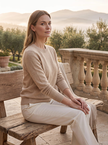 Alashan Undyed Cashmere Classic Crewneck Sweater - Essential Pure Knit Top