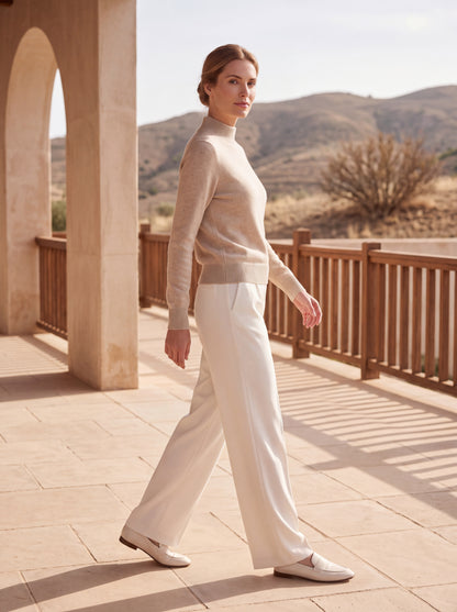 Alashan Undyed Cashmere Mock Neck Sweater - Classic Fitted Ribbed Mock Knit Top