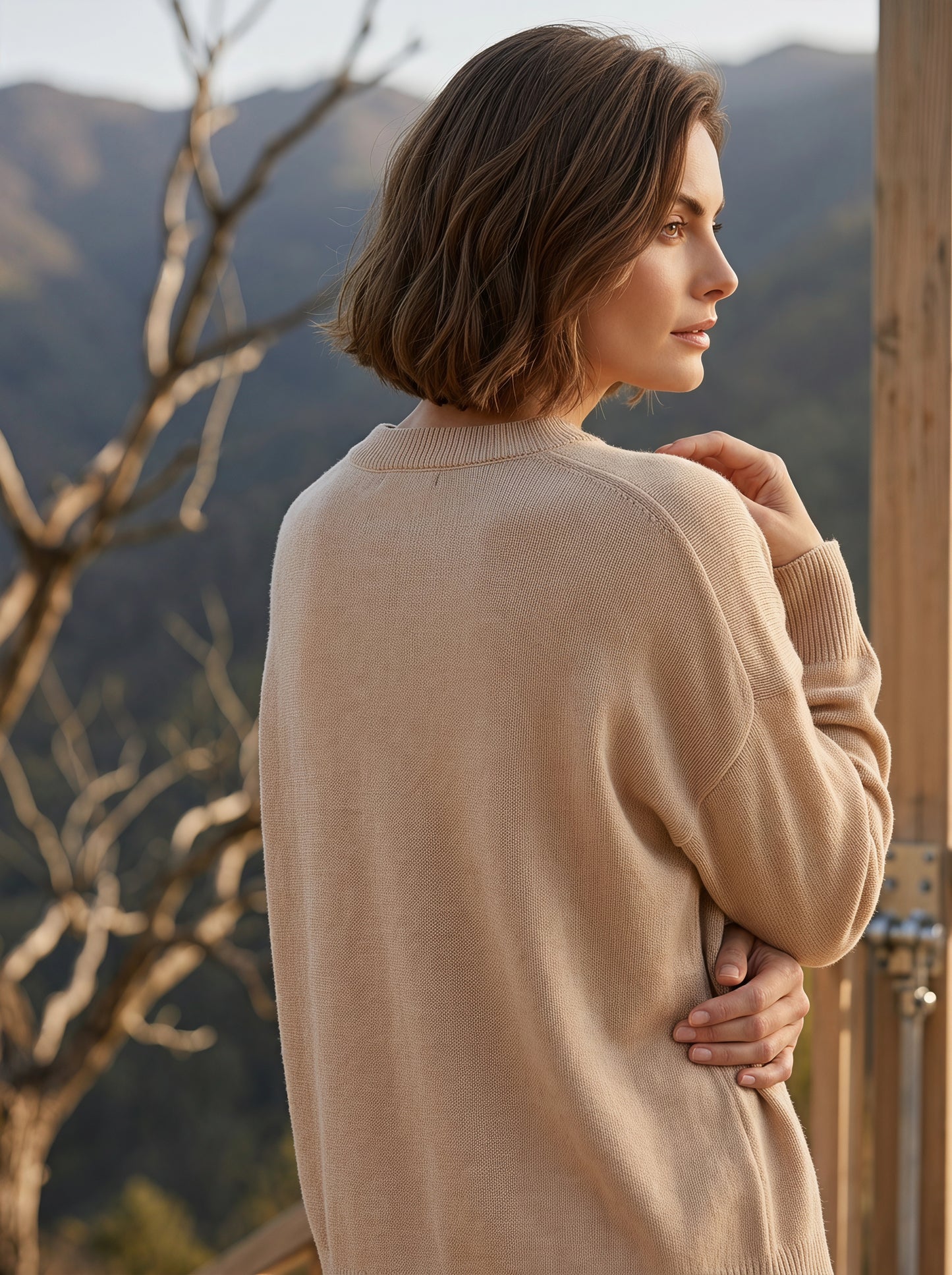 Alashan Undyed Cashmere Relaxed Crewneck Sweater - Dropped Shoulder Knit Top
