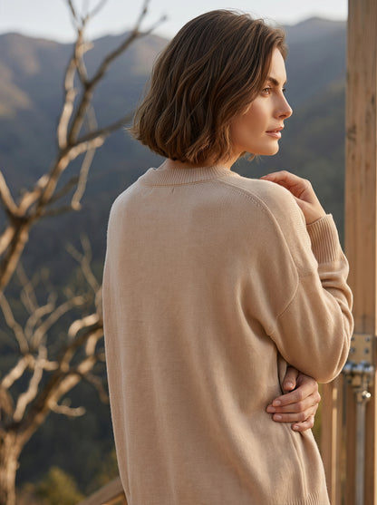 Alashan Undyed Cashmere Relaxed Crewneck Sweater - Dropped Shoulder Knit Top