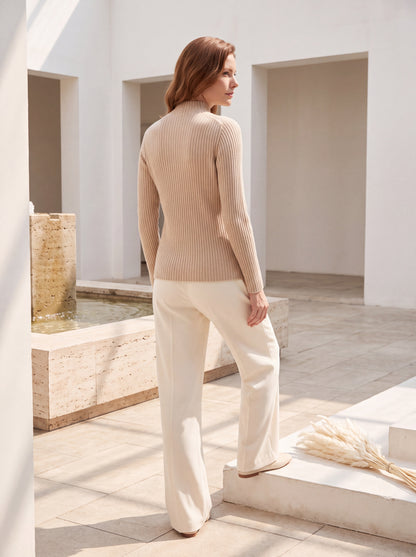 Alashan Undyed Cashmere Ribbed Mock Neck Sweater - Slim Fit Layering Knit Top