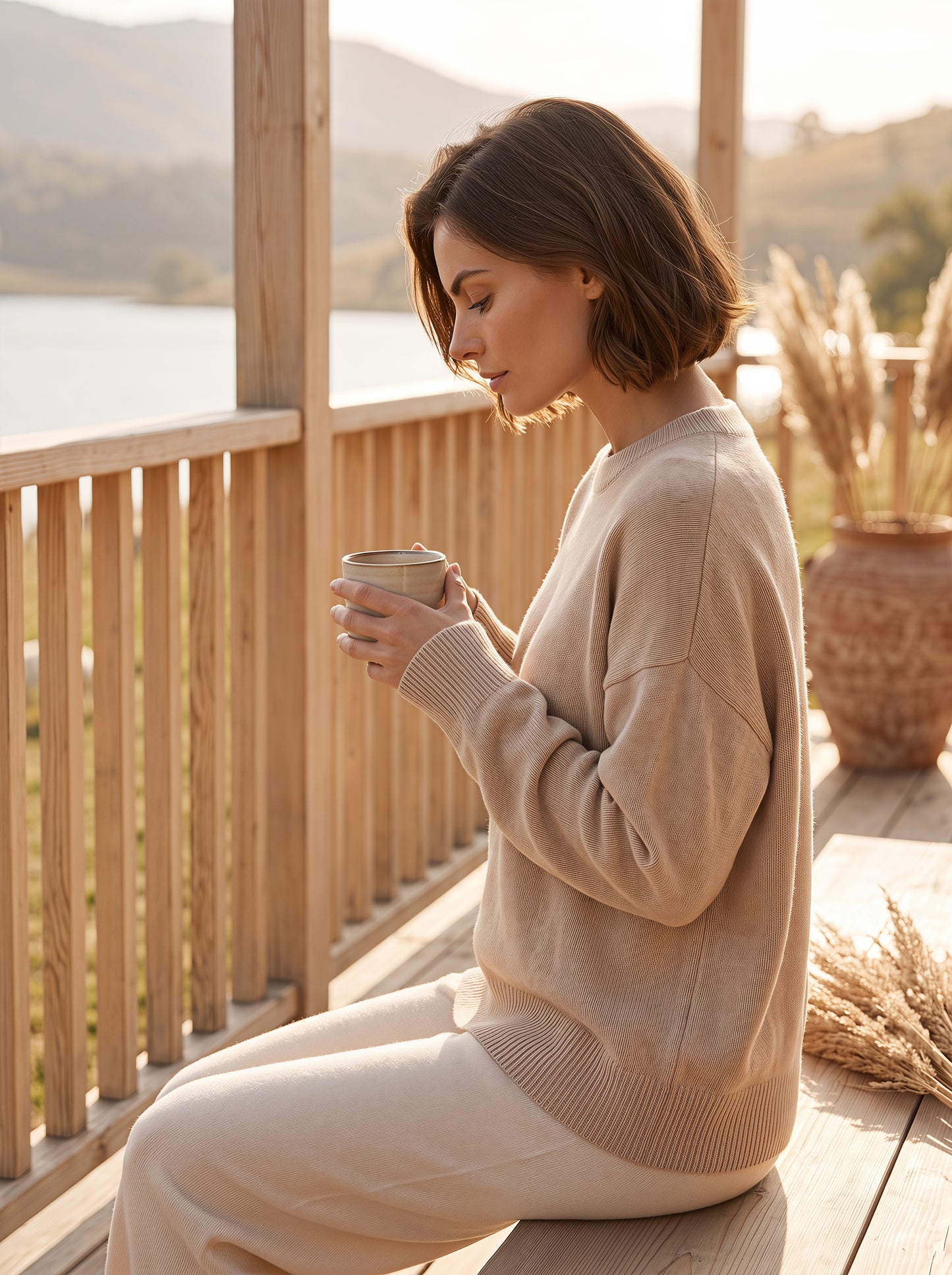 Alashan Undyed Cashmere Relaxed Crewneck Sweater - Dropped Shoulder Knit Top
