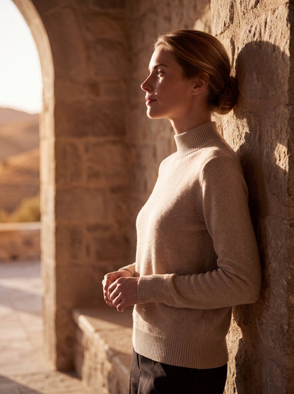 Alashan Undyed Cashmere Mock Neck Sweater - Classic Fitted Ribbed Mock Knit Top