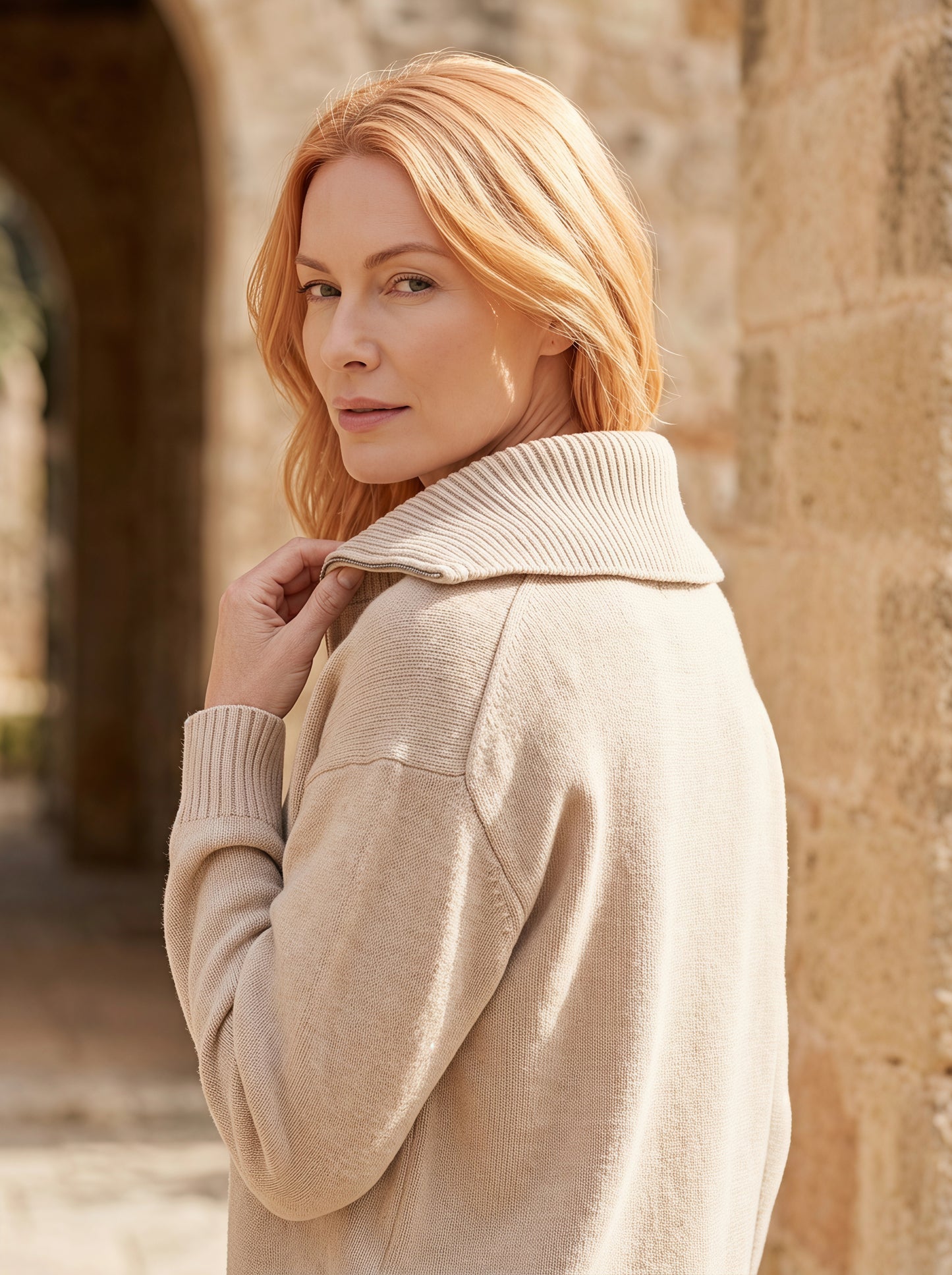 Alashan Undyed Cashmere Quarter-Zip Sweater - Casual Relaxed Collar Knit Top