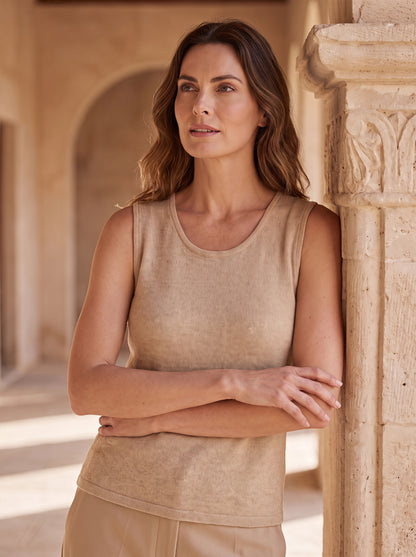 Alashan Undyed Cashmere Knit Tank Top - Eco-Friendly Scoop Neck Vest