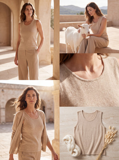 Alashan Undyed Cashmere Knit Tank Top - Eco-Friendly Scoop Neck Vest