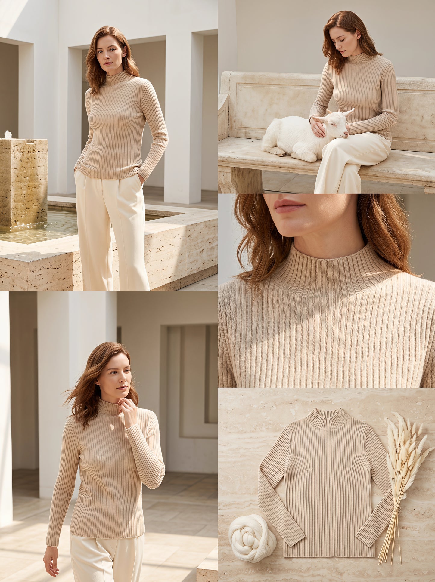 Alashan Undyed Cashmere Ribbed Mock Neck Sweater - Slim Fit Layering Knit Top