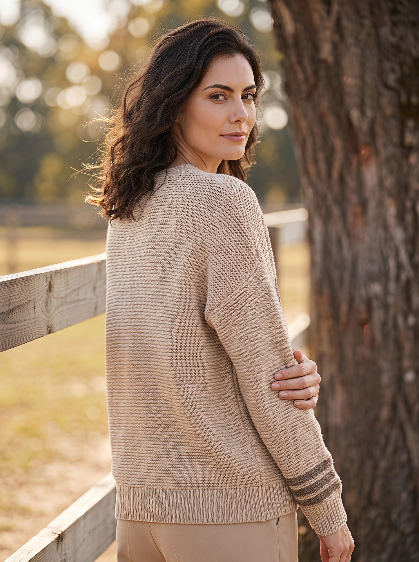 Alashan Undyed Cashmere Block-Striped Crewneck Sweater - Eco-Friendly Relaxed Fit Knit Top