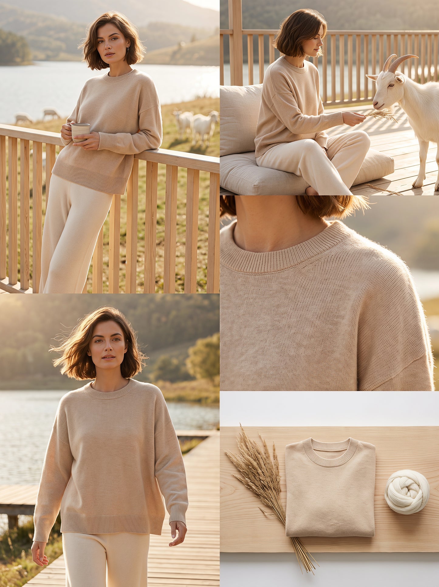 Alashan Undyed Cashmere Relaxed Crewneck Sweater - Dropped Shoulder Knit Top