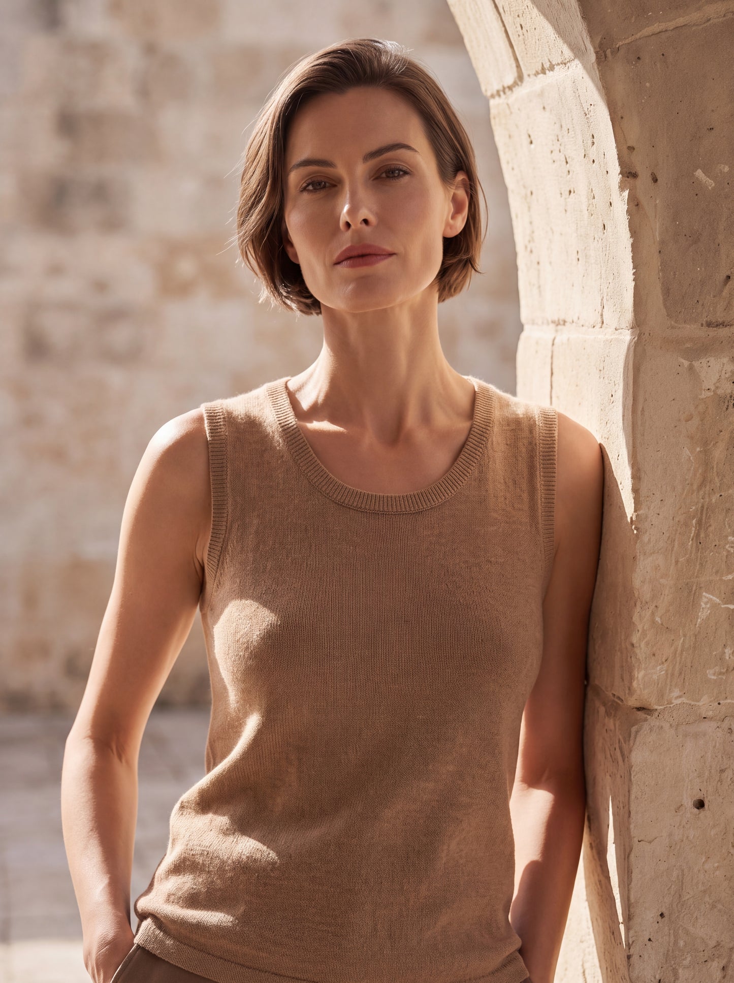 Alashan Undyed Cashmere Knit Tank Top - Eco-Friendly Scoop Neck Vest