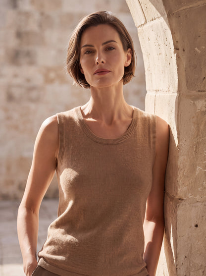 Alashan Undyed Cashmere Knit Tank Top - Eco-Friendly Scoop Neck Vest