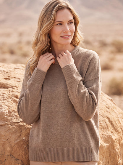 Alashan Undyed Cashmere Relaxed Crewneck Sweater - Dropped Shoulder Knit Top