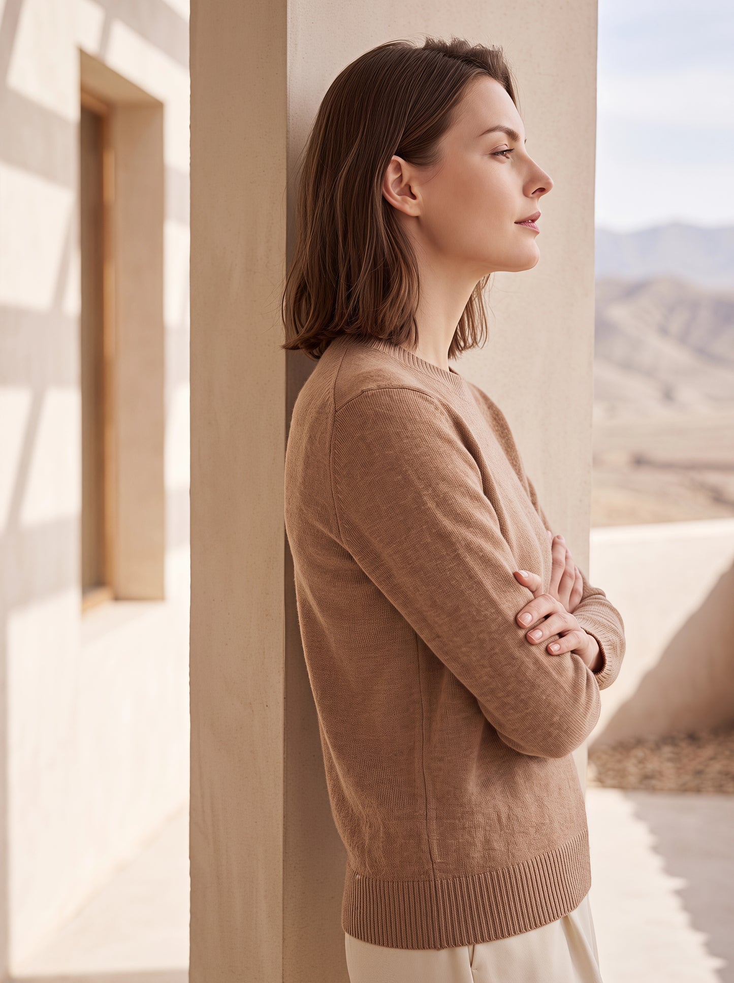 Alashan Undyed Cashmere Classic Crewneck Sweater - Essential Pure Knit Top