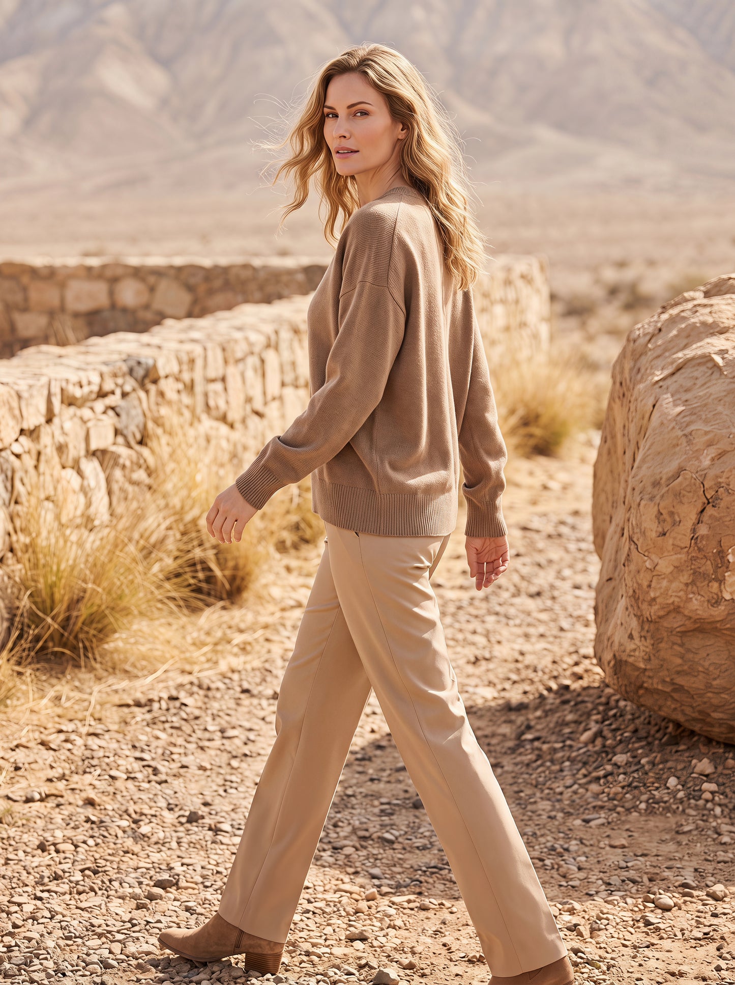 Alashan Undyed Cashmere Relaxed Crewneck Sweater - Dropped Shoulder Knit Top