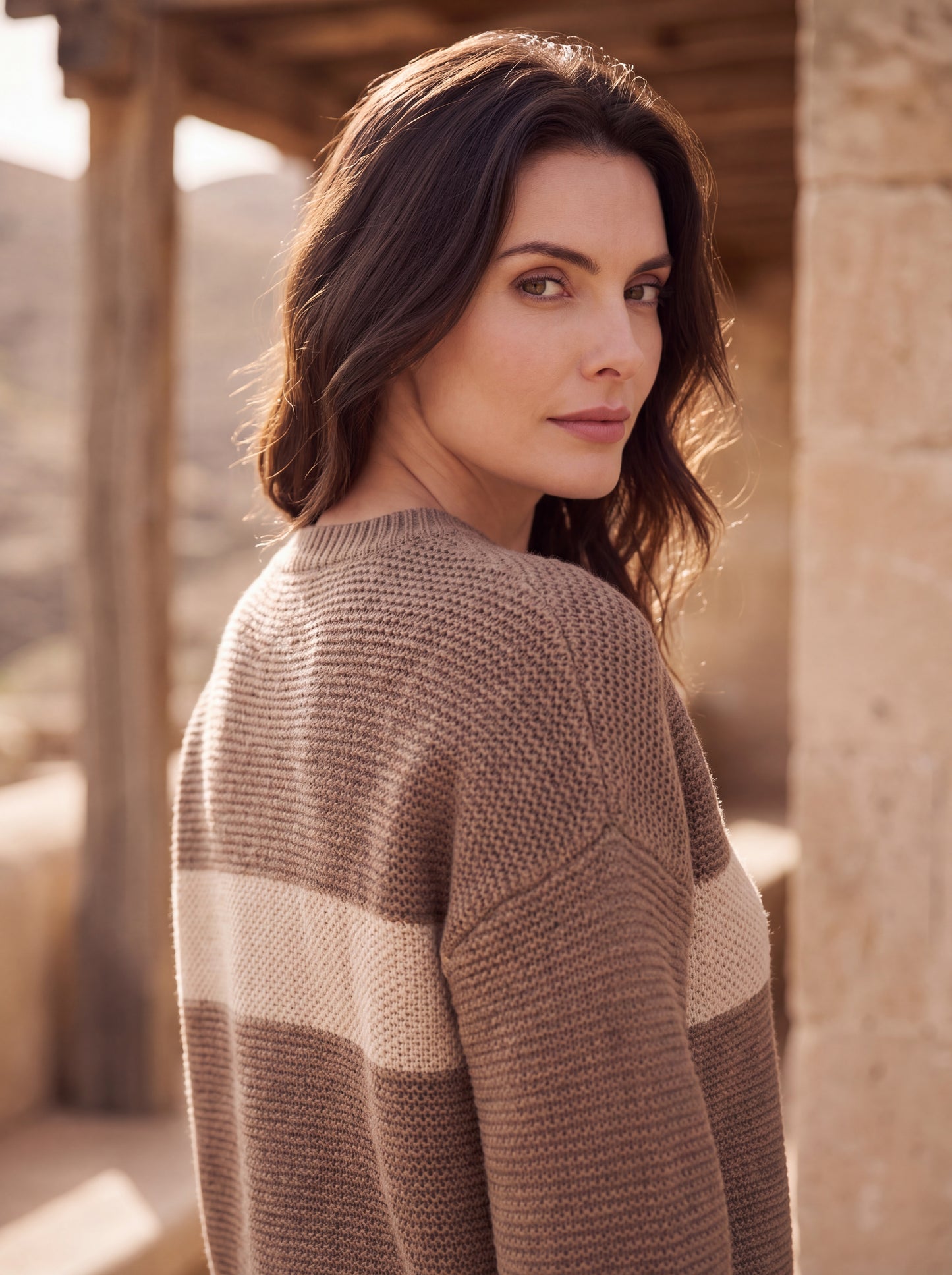 Alashan Undyed Cashmere Block-Striped Crewneck Sweater - Eco-Friendly Relaxed Fit Knit Top