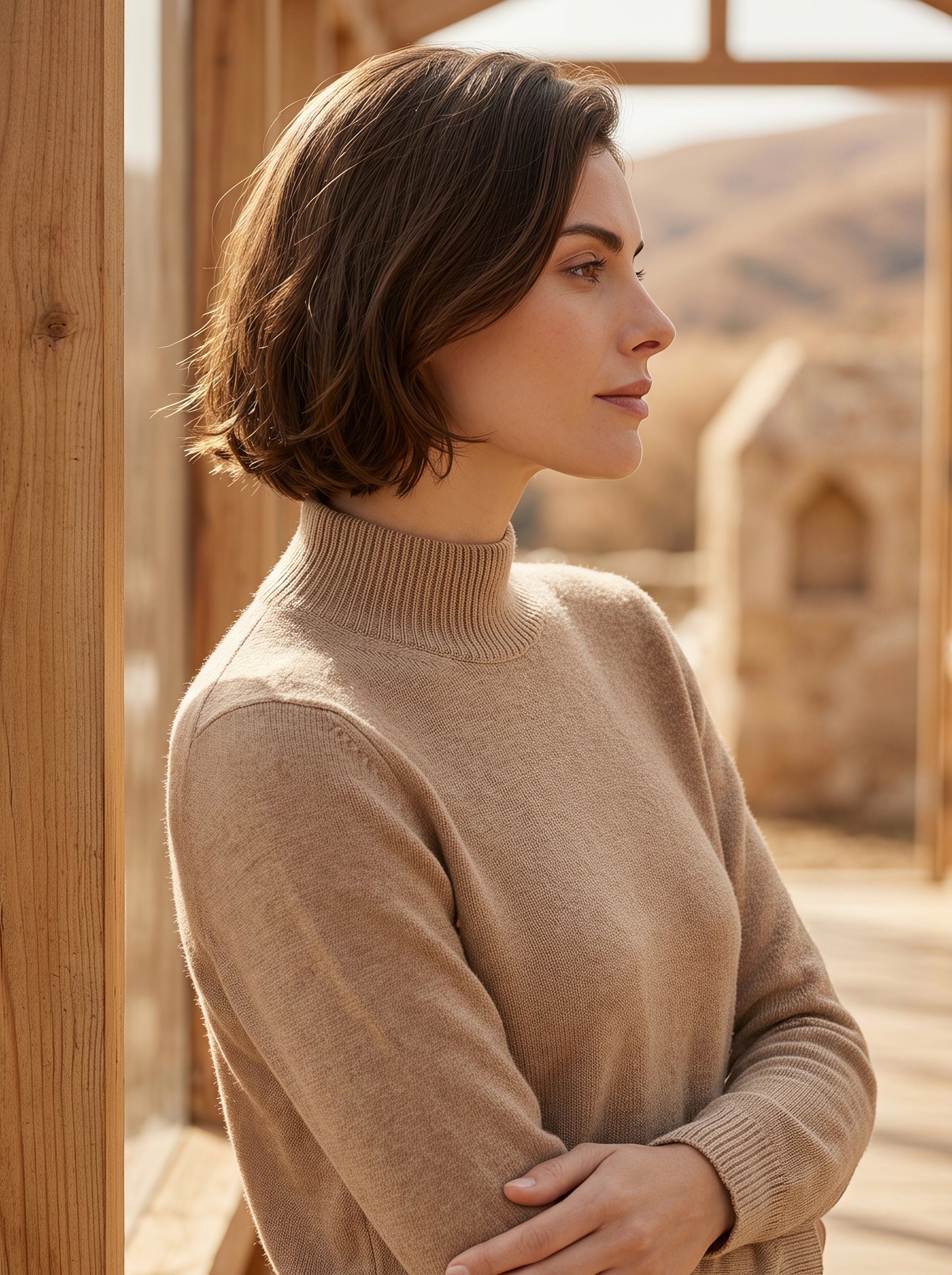 Alashan Undyed Cashmere Mock Neck Sweater - Classic Fitted Ribbed Mock Knit Top