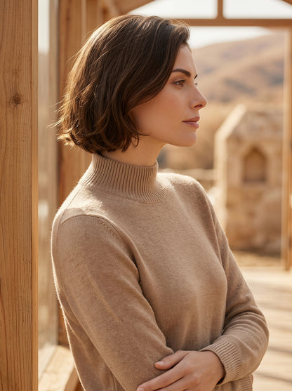 Alashan Undyed Cashmere Mock Neck Sweater - Classic Fitted Ribbed Mock Knit Top