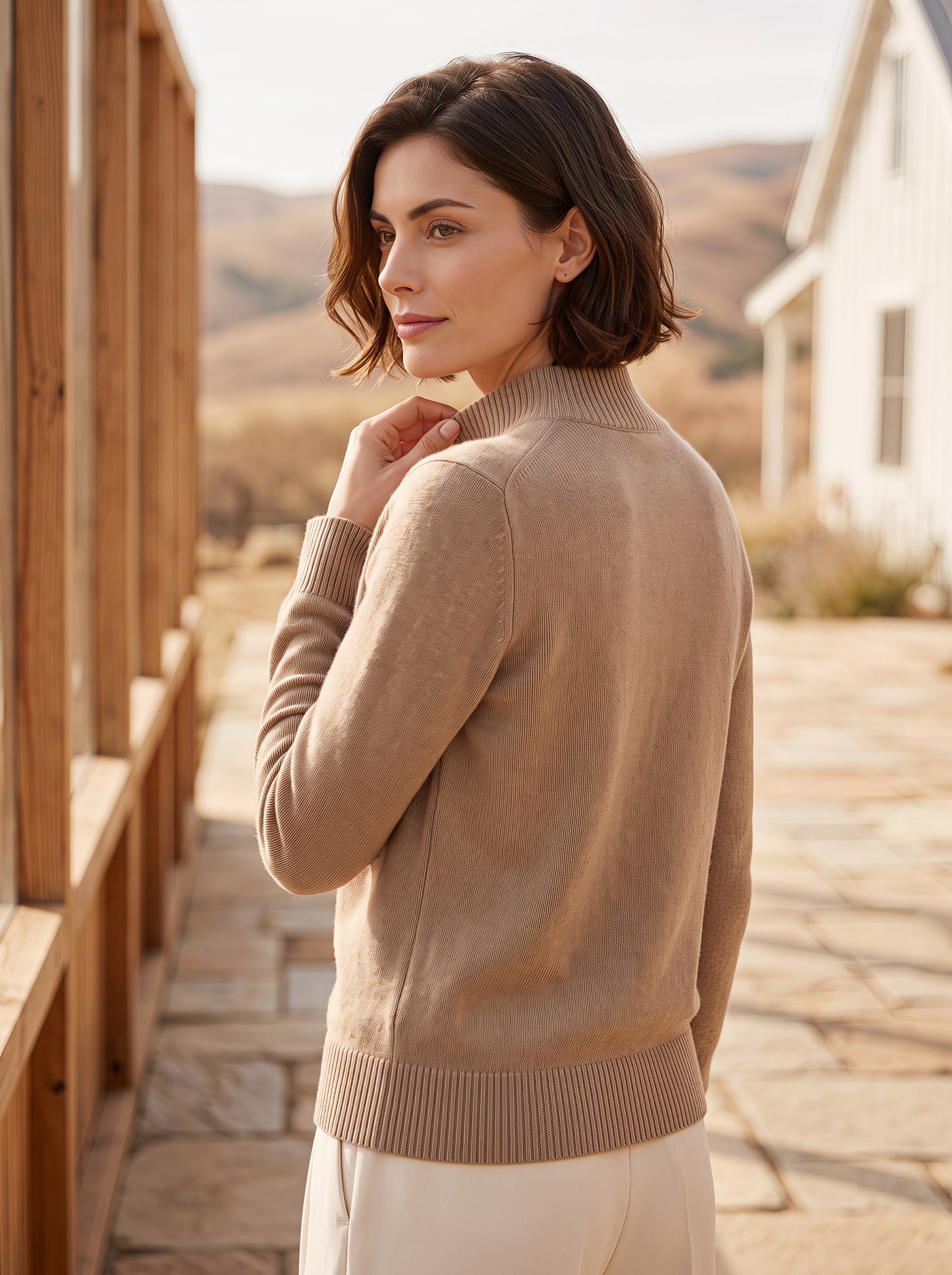 Alashan Undyed Cashmere Mock Neck Sweater - Classic Fitted Ribbed Mock Knit Top