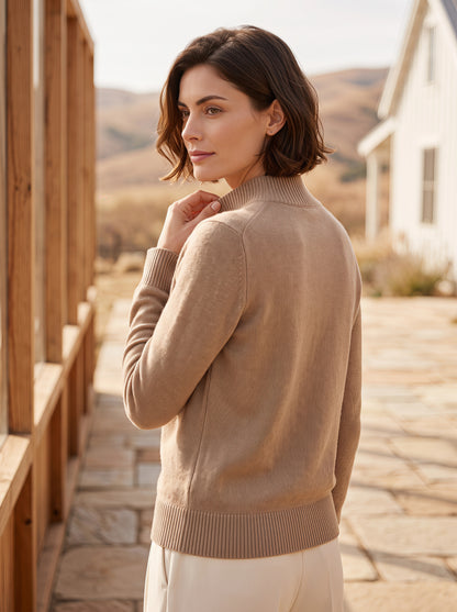 Alashan Undyed Cashmere Mock Neck Sweater - Classic Fitted Ribbed Mock Knit Top