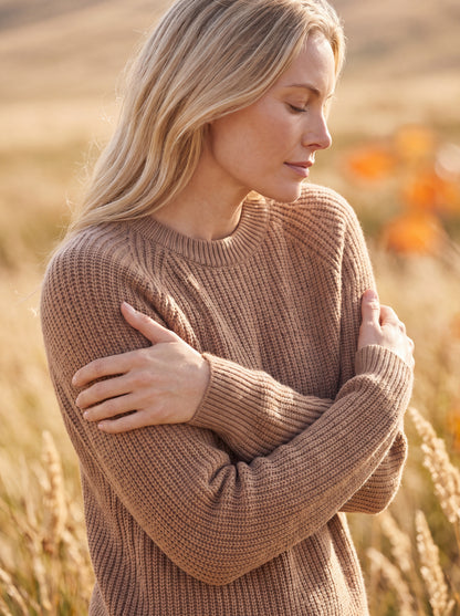 Alashan Undyed Cashmere Chunky Ribbed Crewneck Sweater - Raglan Sleeve Knit Top