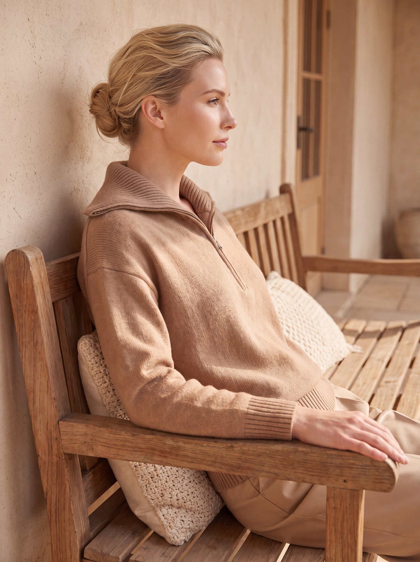 Alashan Undyed Cashmere Quarter-Zip Sweater - Casual Relaxed Collar Knit Top