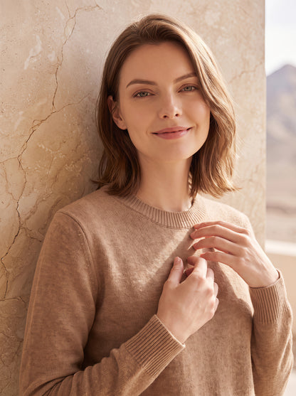 Alashan Undyed Cashmere Classic Crewneck Sweater - Essential Pure Knit Top