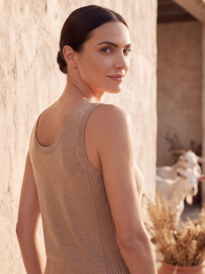 Alashan Undyed Cashmere Scoop Neck Tank Top - Side Ribbed Sleeveless Knit