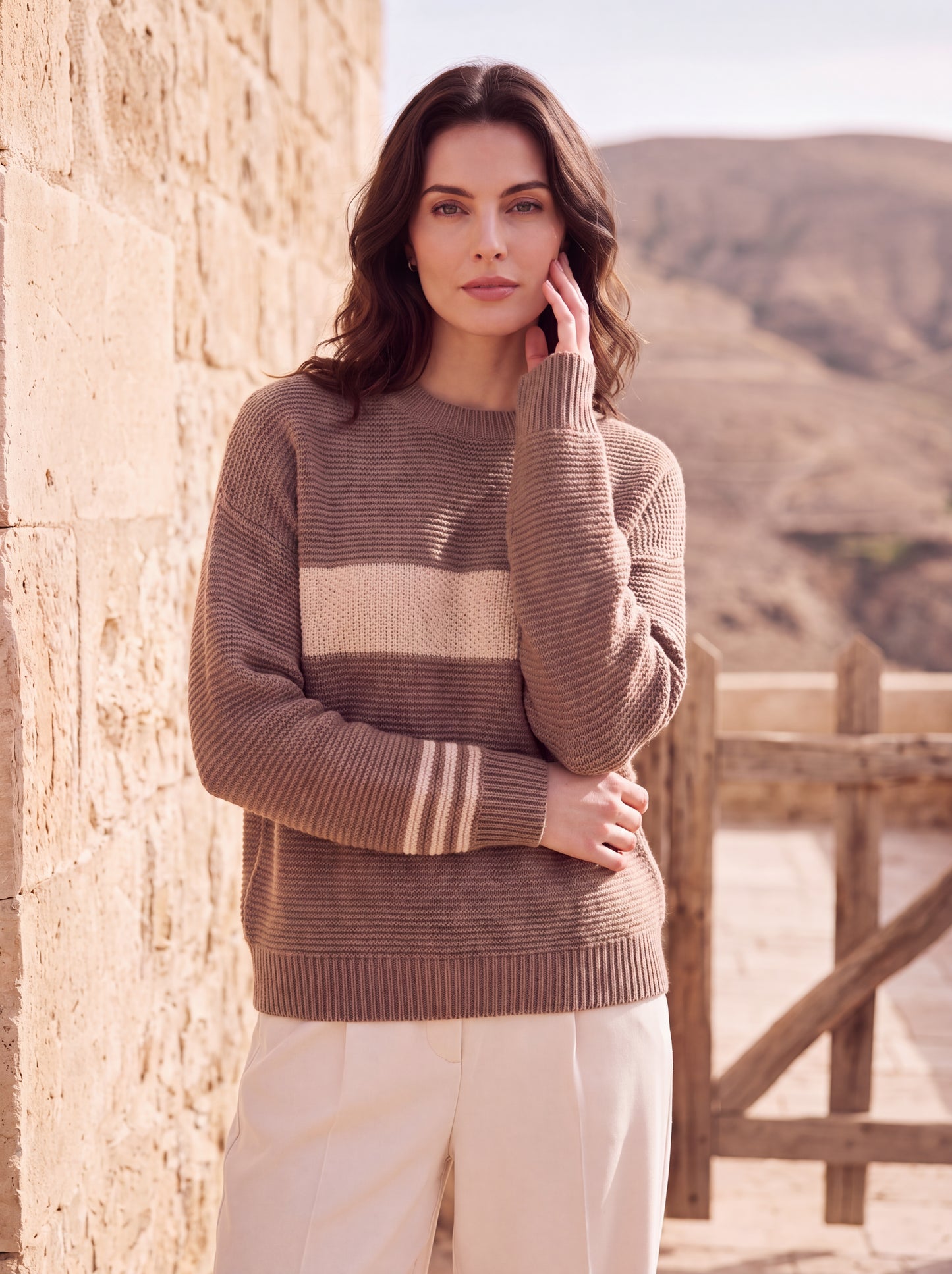 Alashan Undyed Cashmere Block-Striped Crewneck Sweater - Eco-Friendly Relaxed Fit Knit Top