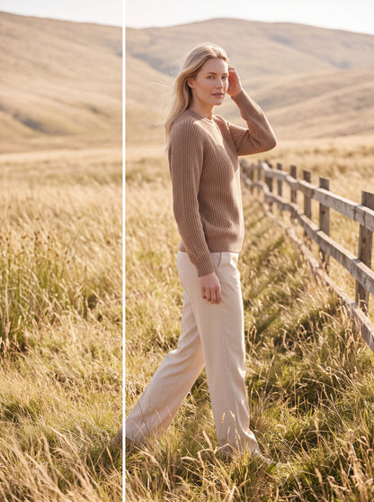 Alashan Undyed Cashmere Chunky Ribbed Crewneck Sweater - Raglan Sleeve Knit Top