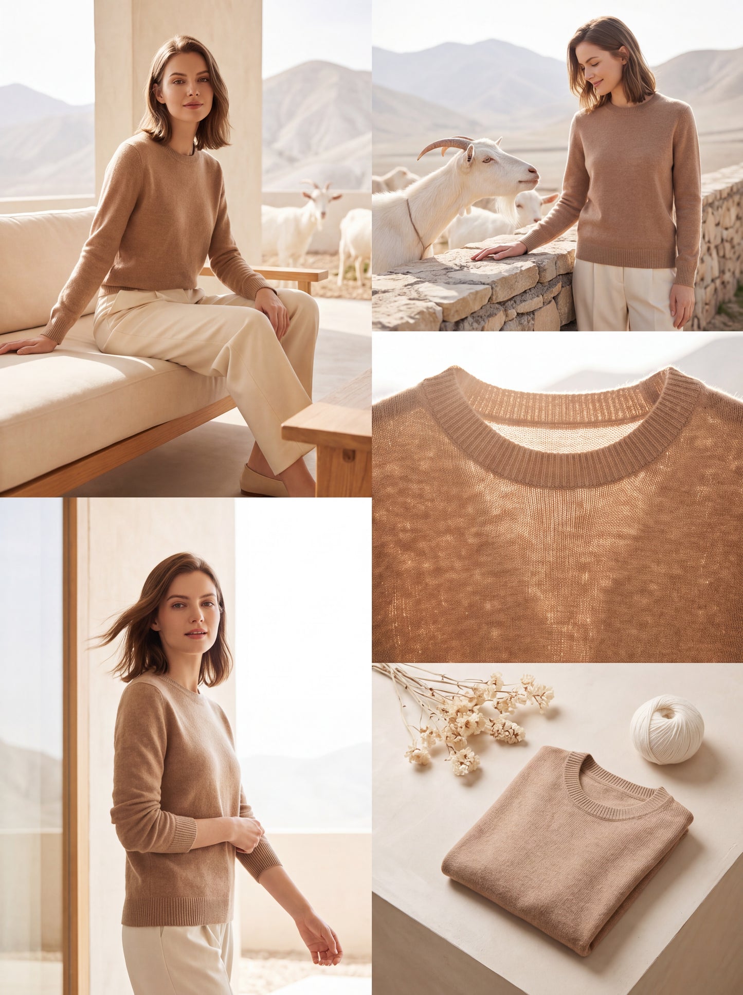 Alashan Undyed Cashmere Classic Crewneck Sweater - Essential Pure Knit Top