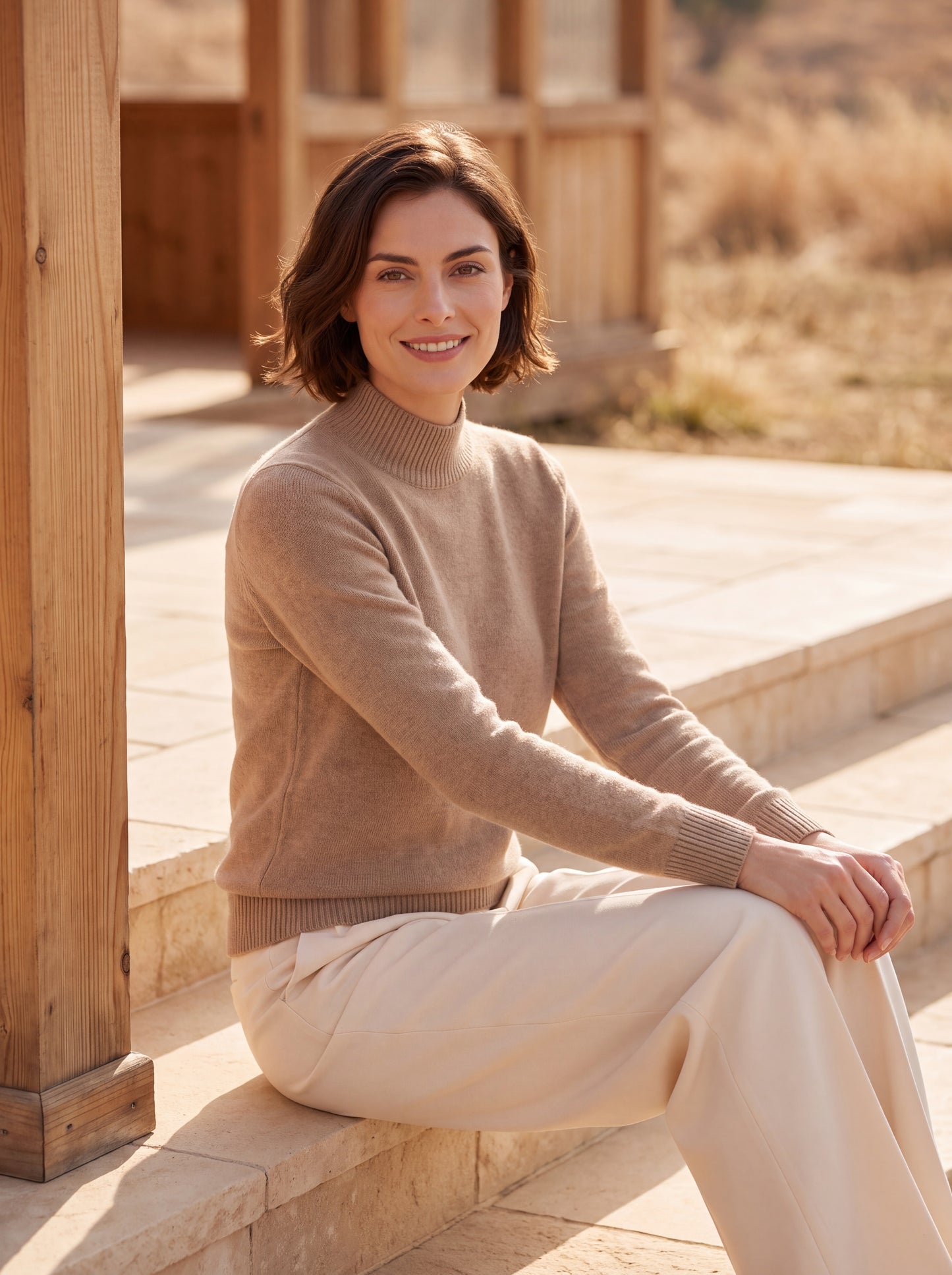Alashan Undyed Cashmere Mock Neck Sweater - Classic Fitted Ribbed Mock Knit Top