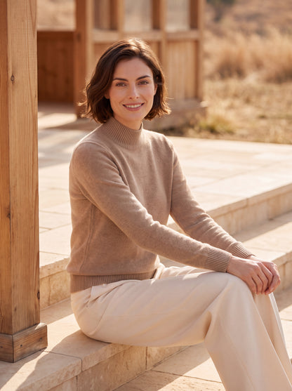 Alashan Undyed Cashmere Mock Neck Sweater - Classic Fitted Ribbed Mock Knit Top