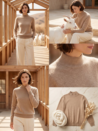 Alashan Undyed Cashmere Mock Neck Sweater - Classic Fitted Ribbed Mock Knit Top