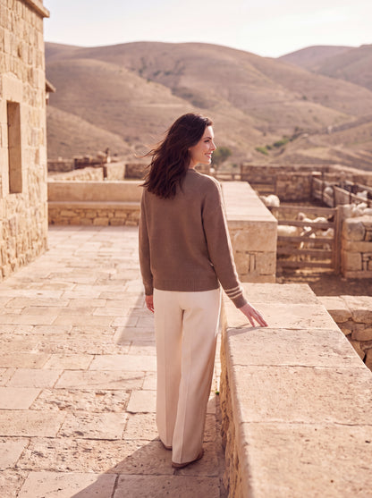 Alashan Undyed Cashmere Block-Striped Crewneck Sweater - Eco-Friendly Relaxed Fit Knit Top