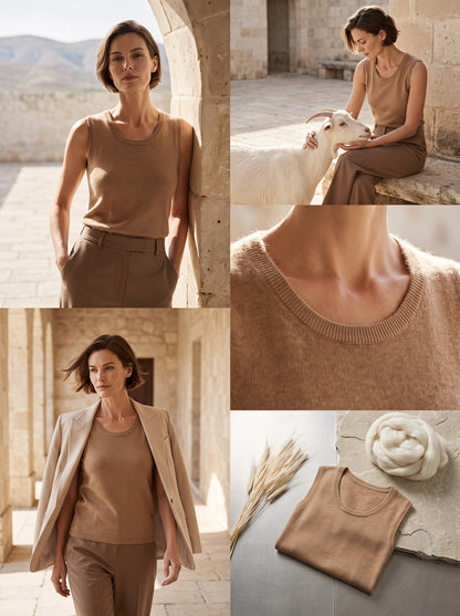 Alashan Undyed Cashmere Knit Tank Top - Eco-Friendly Scoop Neck Vest
