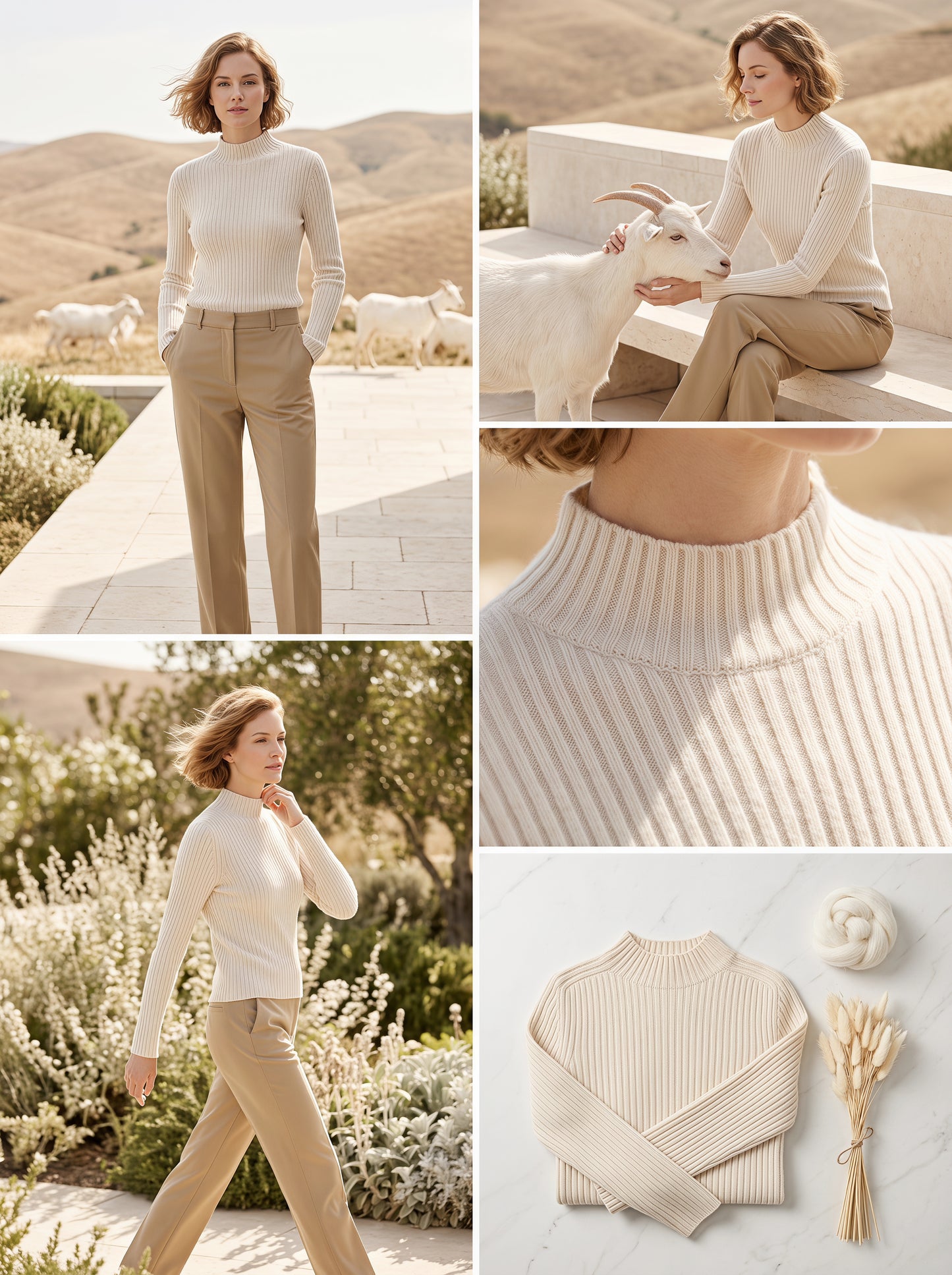 Alashan Undyed Cashmere Ribbed Mock Neck Sweater - Slim Fit Layering Knit Top