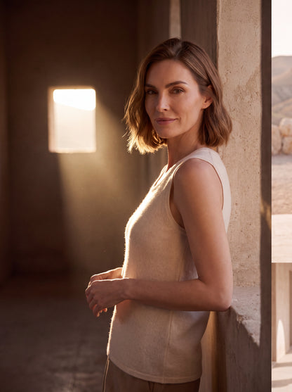 Alashan Undyed Cashmere Knit Tank Top - Eco-Friendly Scoop Neck Vest