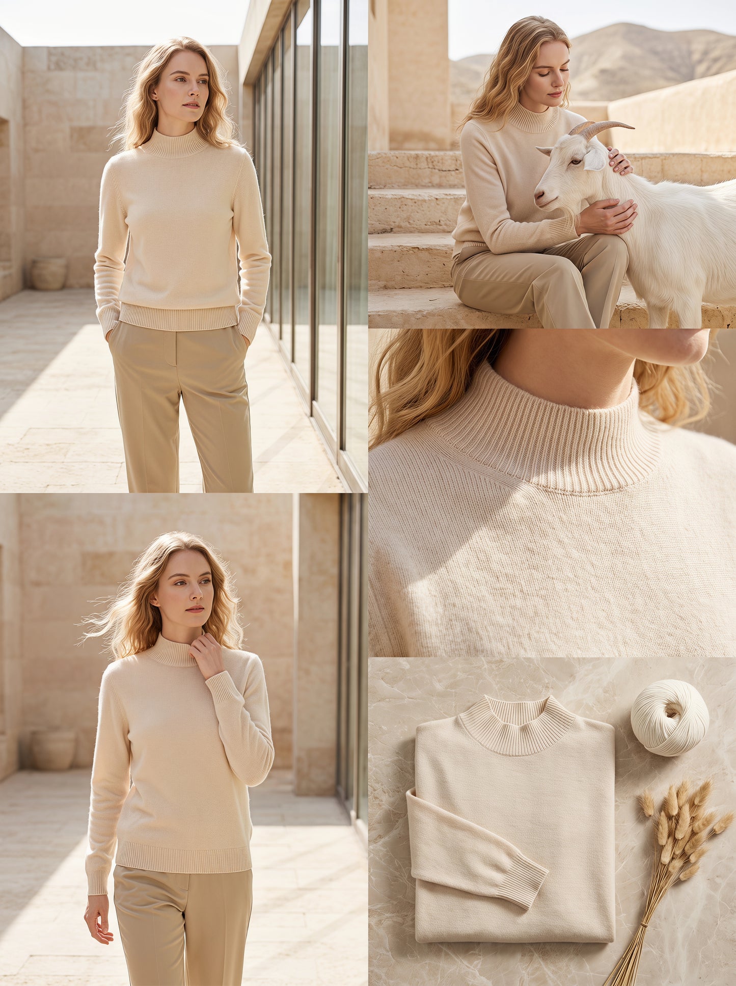 Alashan Undyed Cashmere Mock Neck Sweater - Classic Fitted Ribbed Mock Knit Top
