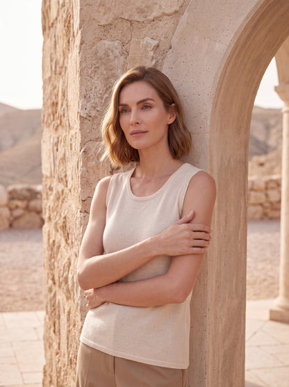Alashan Undyed Cashmere Knit Tank Top - Eco-Friendly Scoop Neck Vest