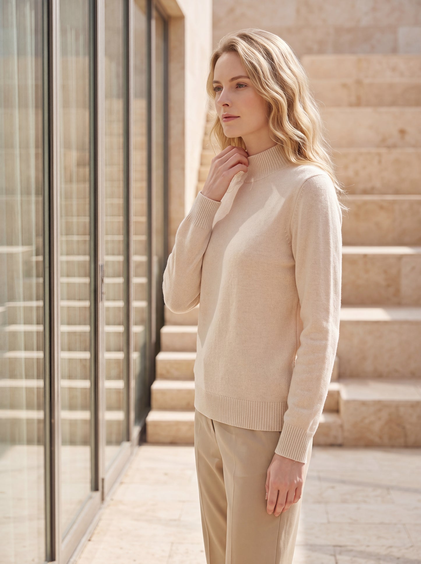 Alashan Undyed Cashmere Mock Neck Sweater - Classic Fitted Ribbed Mock Knit Top