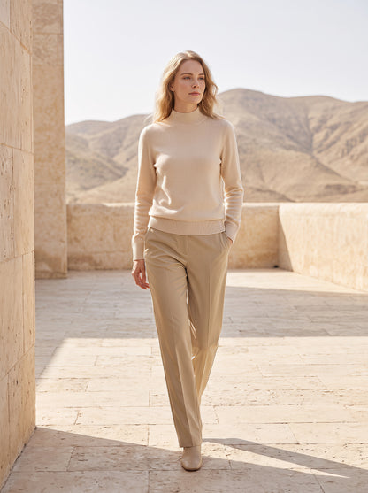 Alashan Undyed Cashmere Mock Neck Sweater - Classic Fitted Ribbed Mock Knit Top